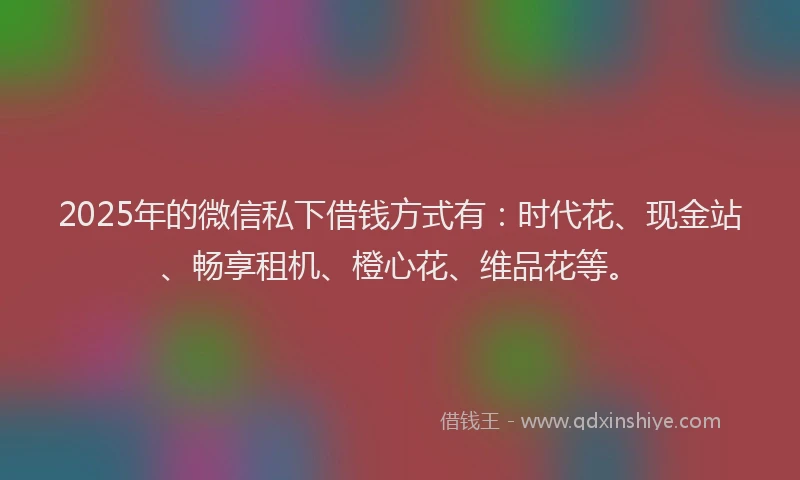 2025年的微信私下借钱方式有：时代花、现金站、畅享租机、橙心花、维品花等。