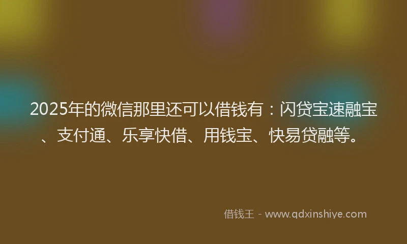 2025年的微信那里还可以借钱有：闪贷宝速融宝、支付通、乐享快借、用钱宝、快易贷融等。