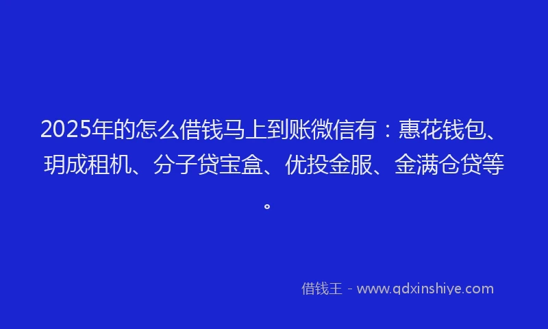 2025年的怎么借钱马上到账微信有：惠花钱包、玥成租机、分子贷宝盒、优投金服、金满仓贷等。