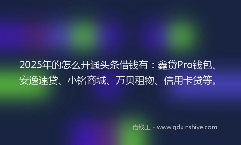 2025年的怎么开通头条借钱有：鑫贷Pro钱包、安逸速贷、小铭商城、万贝租物、信用卡贷等。