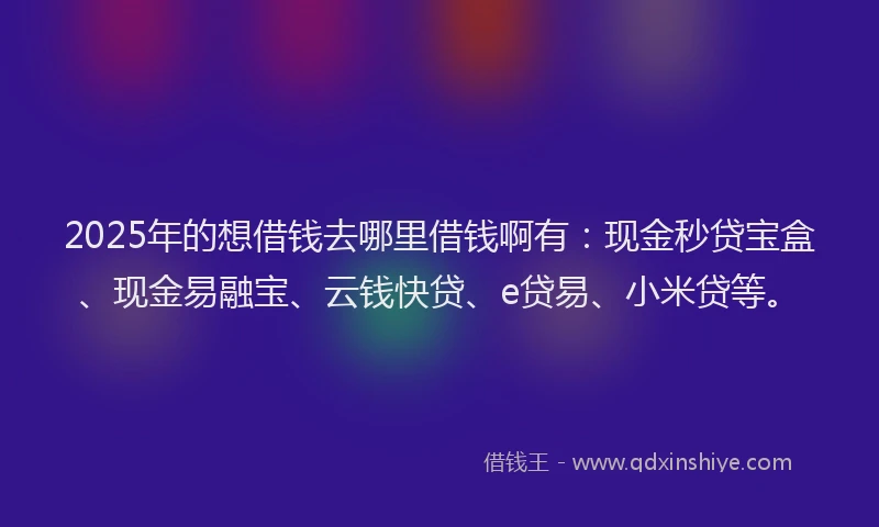 2025年的想借钱去哪里借钱啊有:现金秒贷宝盒、现金易融宝、云钱快贷、e贷易、小米贷等。