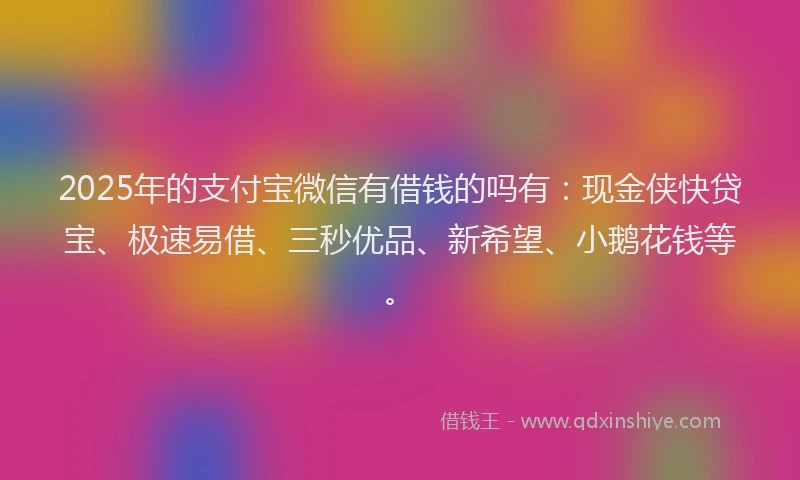 2025年的支付宝微信有借钱的吗有：现金侠快贷宝、极速易借、三秒优品、新希望、小鹅花钱等。