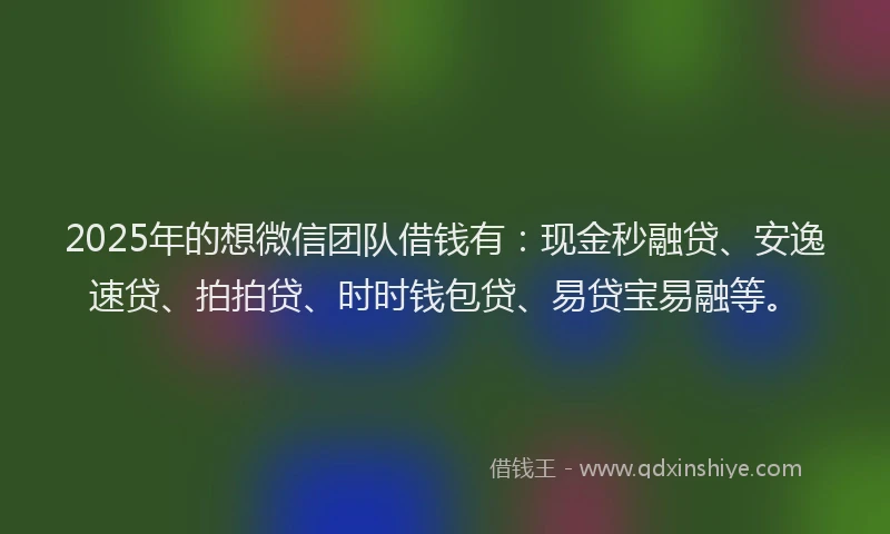 2025年的想微信团队借钱有：现金秒融贷、安逸速贷、拍拍贷、时时钱包贷、易贷宝易融等。