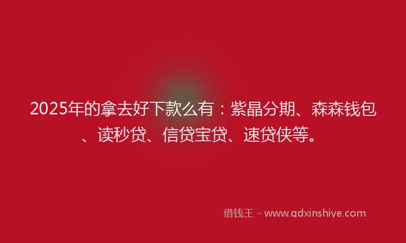 2025年的拿去好下款么有：紫晶分期、森森钱包、读秒贷、信贷宝贷、速贷侠等。