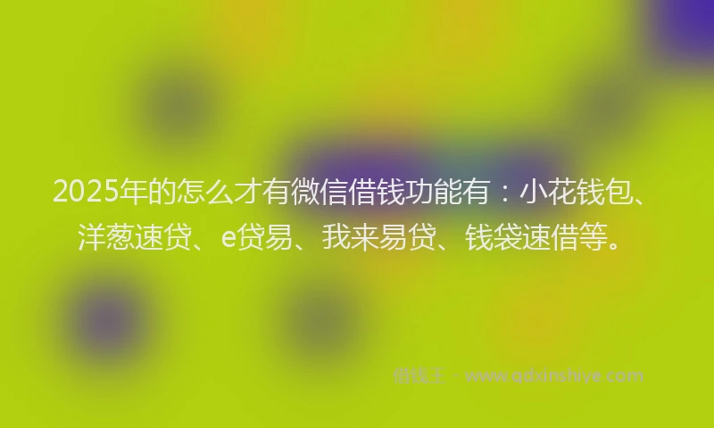 2025年的怎么才有微信借钱功能有：小花钱包、洋葱速贷、e贷易、我来易贷、钱袋速借等。