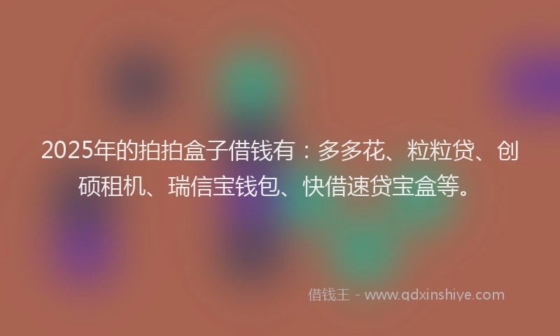 2025年的拍拍盒子借钱有：多多花、粒粒贷、创硕租机、瑞信宝钱包、快借速贷宝盒等。