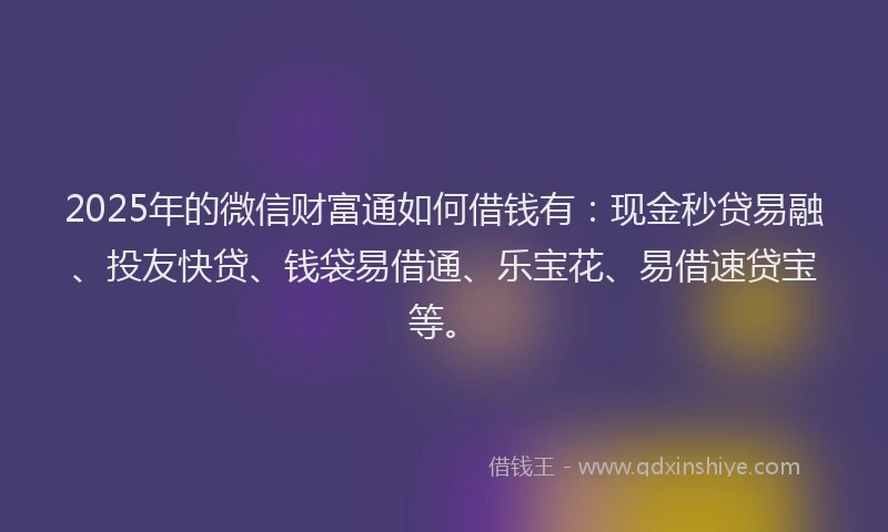 2025年的微信财富通如何借钱有：现金秒贷易融、投友快贷、钱袋易借通、乐宝花、易借速贷宝等。