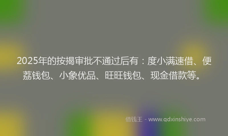 2025年的按揭审批不通过后有：度小满速借、便荔钱包、小象优品、旺旺钱包、现金借款等。