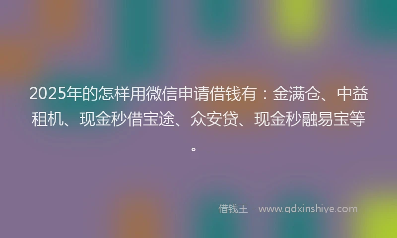 2025年的怎样用微信申请借钱有：金满仓、中益租机、现金秒借宝途、众安贷、现金秒融易宝等。