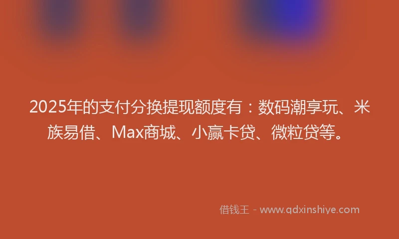 2025年的支付分换提现额度有：数码潮享玩、米族易借、Max商城、小赢卡贷、微粒贷等。