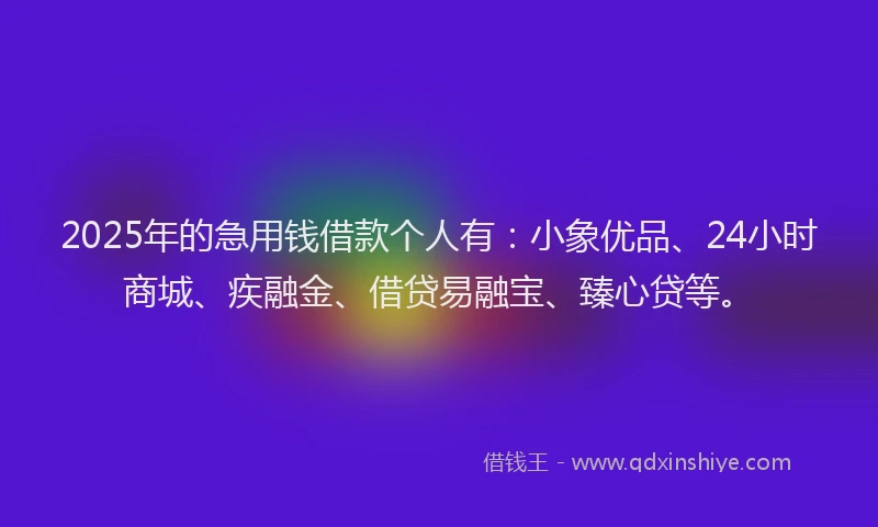 2025年的急用钱借款个人有：小象优品、24小时商城、疾融金、借贷易融宝、臻心贷等。