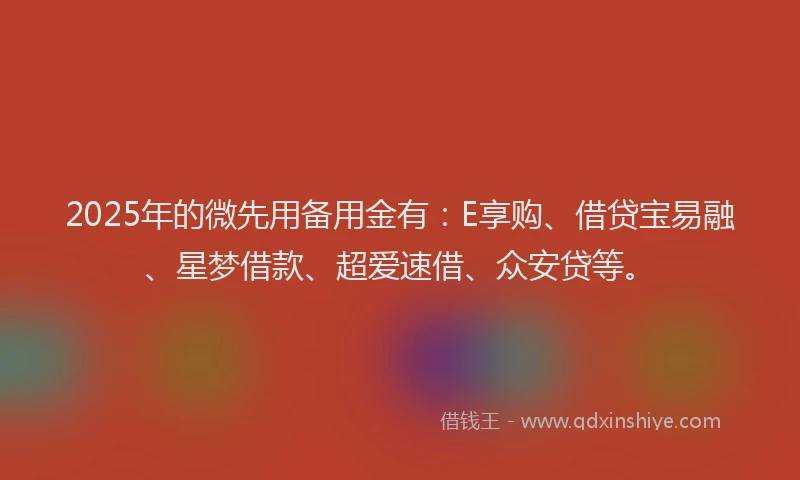 2025年的微先用备用金有：E享购、借贷宝易融、星梦借款、超爱速借、众安贷等。