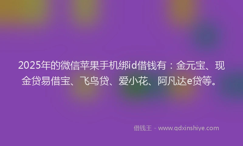 2025年的微信苹果手机绑id借钱有：金元宝、现金贷易借宝、飞鸟贷、爱小花、阿凡达e贷等。