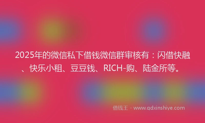 2025年的微信私下借钱微信群审核有：闪借快融、快乐小租、豆豆钱、RICH-购、陆金所等。