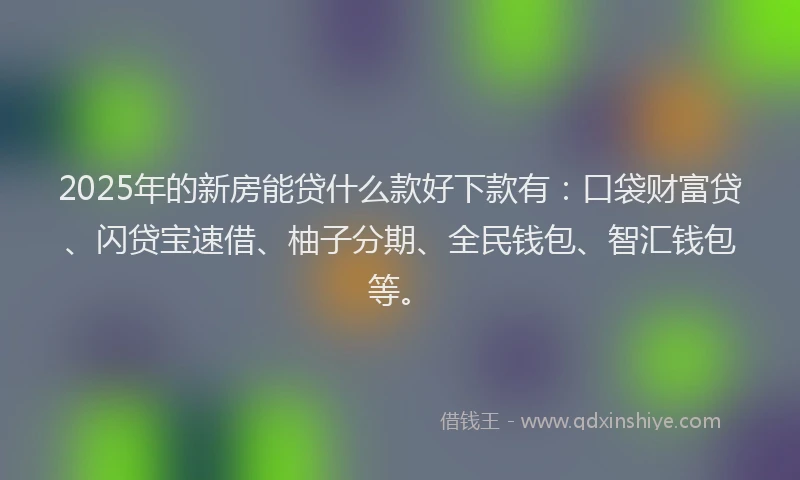 2025年的新房能贷什么款好下款有：口袋财富贷、闪贷宝速借、柚子分期、全民钱包、智汇钱包等。