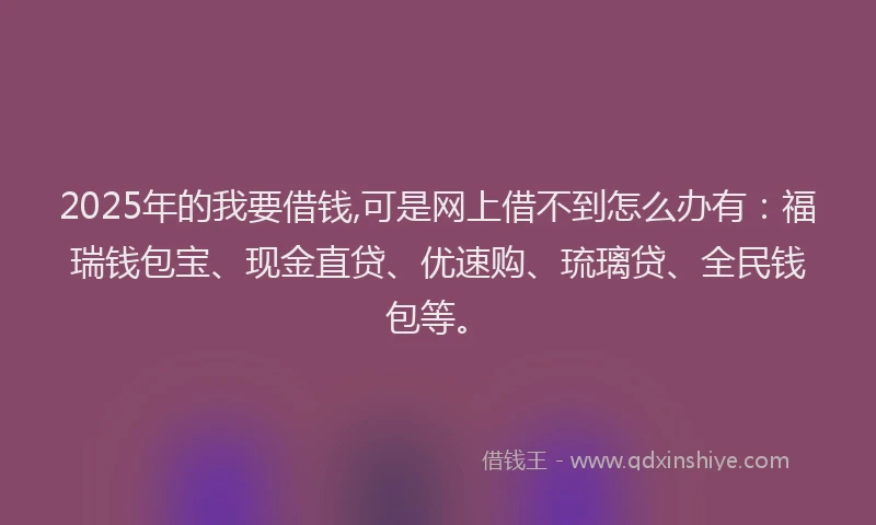 2025年的我要借钱,可是网上借不到怎么办有：福瑞钱包宝、现金直贷、优速购、琉璃贷、全民钱包等。