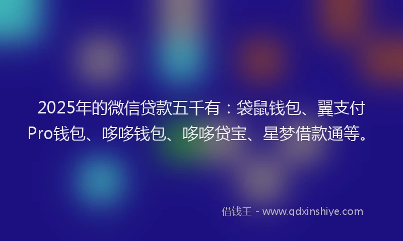2025年的微信贷款五千有：袋鼠钱包、翼支付Pro钱包、哆哆钱包、哆哆贷宝、星梦借款通等。