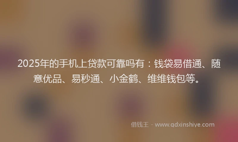 2025年的手机上贷款可靠吗有：钱袋易借通、随意优品、易秒通、小金鹤、维维钱包等。