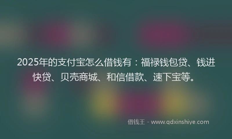 2025年的支付宝怎么借钱有：福禄钱包贷、钱进快贷、贝壳商城、和信借款、速下宝等。