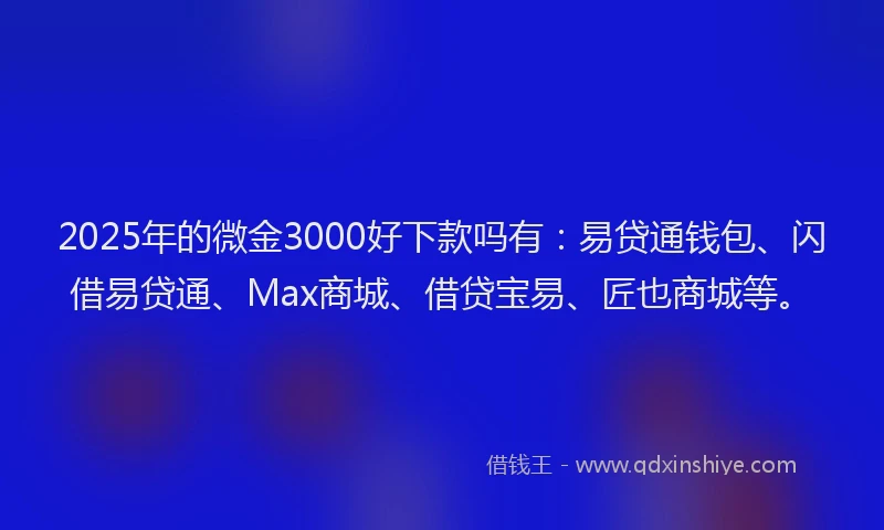 2025年的微金3000好下款吗有：易贷通钱包、闪借易贷通、Max商城、借贷宝易、匠也商城等。