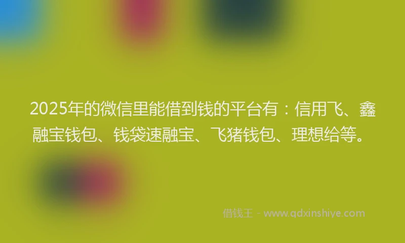 2025年的微信里能借到钱的平台有：信用飞、鑫融宝钱包、钱袋速融宝、飞猪钱包、理想给等。