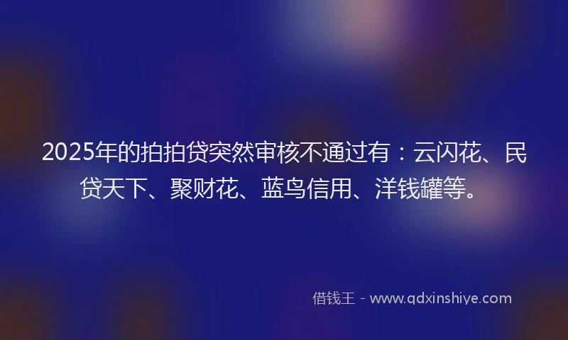 2025年的拍拍贷突然审核不通过有：云闪花、民贷天下、聚财花、蓝鸟信用、洋钱罐等。