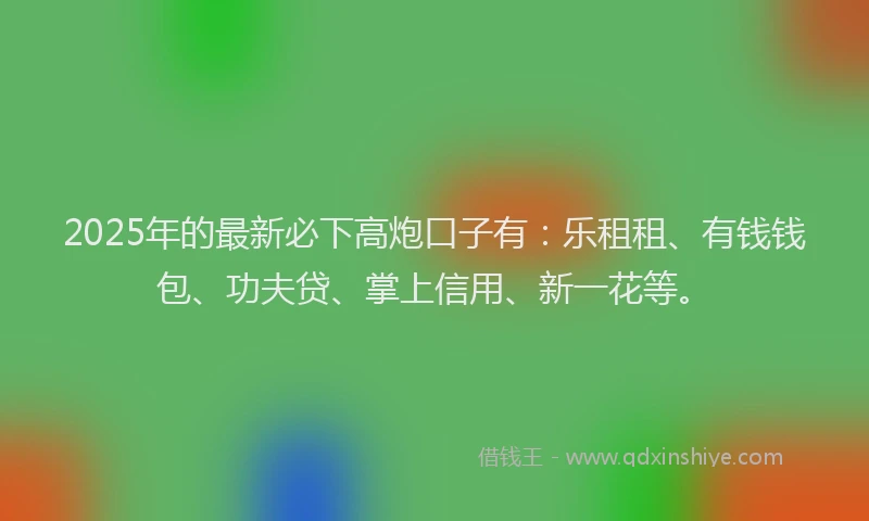 2025年的最新必下高炮口子有：乐租租、有钱钱包、功夫贷、掌上信用、新一花等。
