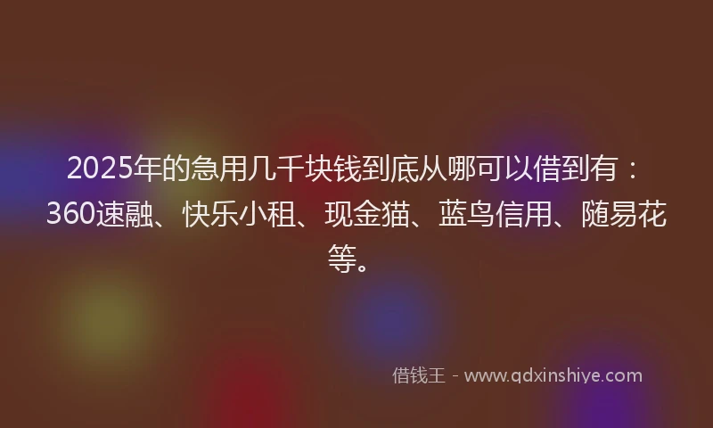 2025年的急用几千块钱到底从哪可以借到有：360速融、快乐小租、现金猫、蓝鸟信用、随易花等。