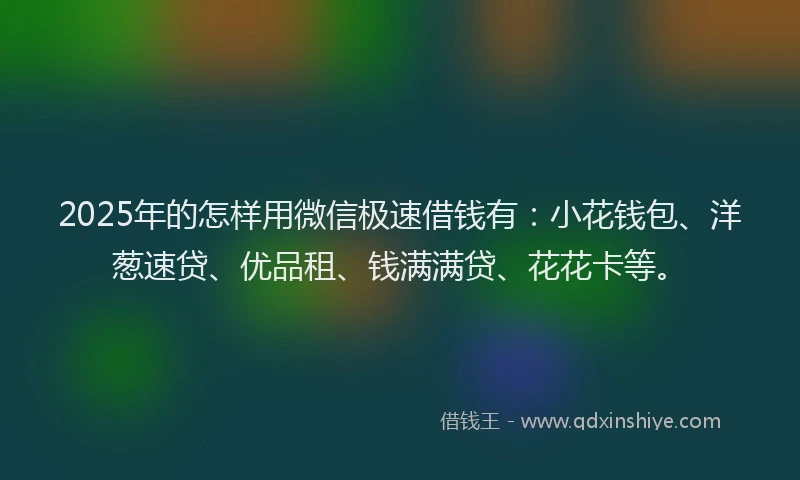 2025年的怎样用微信极速借钱有：小花钱包、洋葱速贷、优品租、钱满满贷、花花卡等。