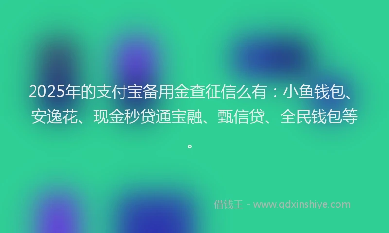 2025年的支付宝备用金查征信么有：小鱼钱包、安逸花、现金秒贷通宝融、甄信贷、全民钱包等。