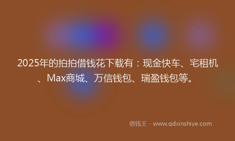 2025年的拍拍借钱花下载有：现金快车、宅租机、Max商城、万信钱包、瑞盈钱包等。