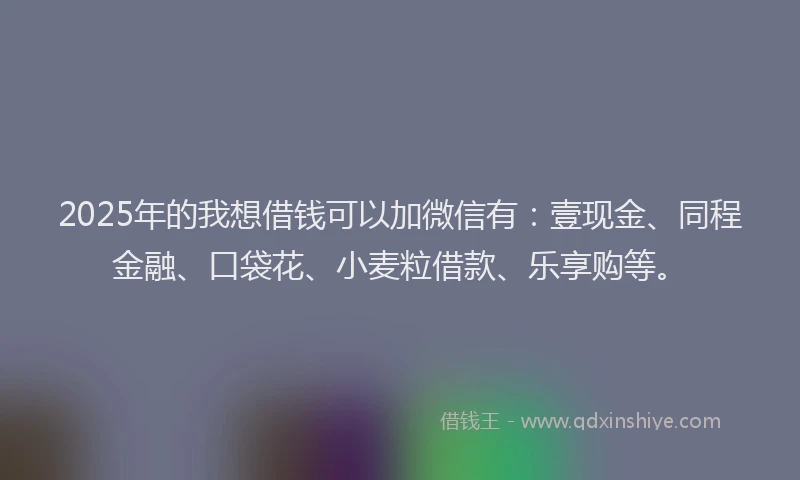 2025年的我想借钱可以加微信有：壹现金、同程金融、口袋花、小麦粒借款、乐享购等。