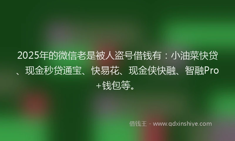 2025年的微信老是被人盗号借钱有：小油菜快贷、现金秒贷通宝、快易花、现金侠快融、智融Pro+钱包等。
