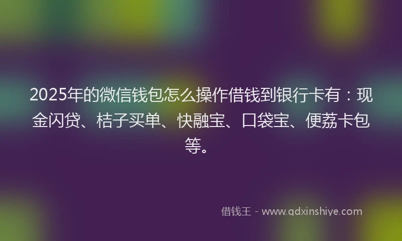 2025年的微信钱包怎么操作借钱到银行卡有：现金闪贷、桔子买单、快融宝、口袋宝、便荔卡包等。