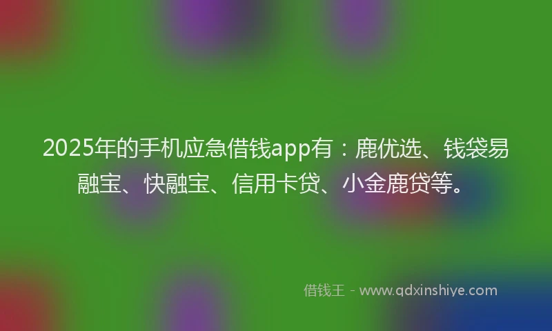 2025年的手机应急借钱app有：鹿优选、钱袋易融宝、快融宝、信用卡贷、小金鹿贷等。