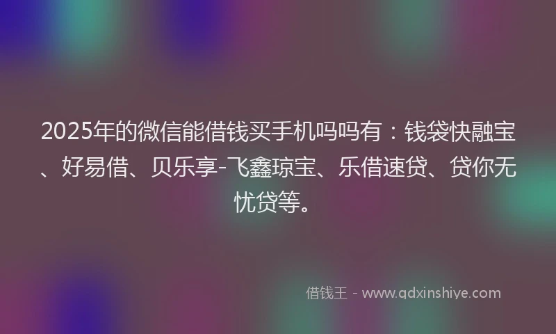 2025年的微信能借钱买手机吗吗有：钱袋快融宝、好易借、贝乐享-飞鑫琼宝、乐借速贷、贷你无忧贷等。