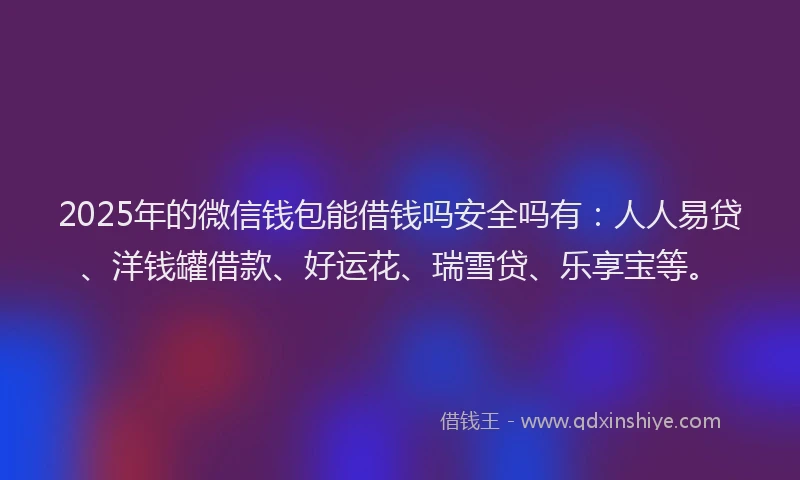 2025年的微信钱包能借钱吗安全吗有：人人易贷、洋钱罐借款、好运花、瑞雪贷、乐享宝等。
