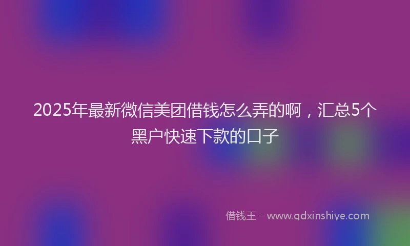 2025年最新微信美团借钱怎么弄的啊，汇总5个黑户快速下款的口子