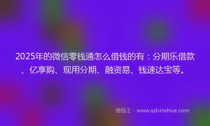 2025年的微信零钱通怎么借钱的有：分期乐借款、亿享购、现用分期、融资易、钱速达宝等。