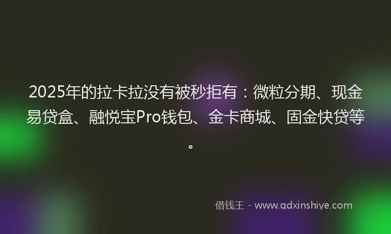 2025年的拉卡拉没有被秒拒有：微粒分期、现金易贷盒、融悦宝Pro钱包、金卡商城、固金快贷等。