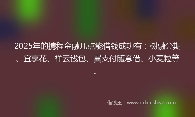 2025年的携程金融几点能借钱成功有：树融分期、宜享花、祥云钱包、翼支付随意借、小麦粒等。