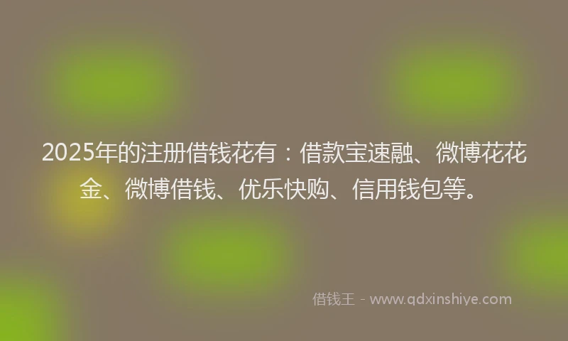 2025年的注册借钱花有：借款宝速融、微博花花金、微博借钱、优乐快购、信用钱包等。