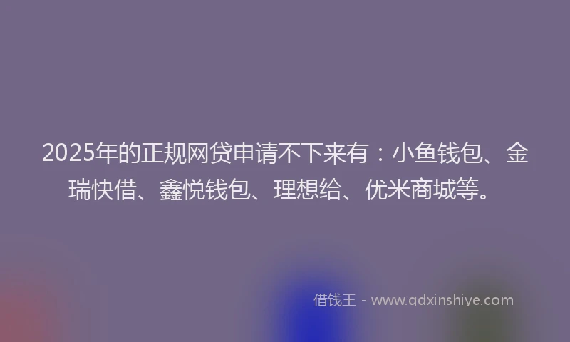 2025年的正规网贷申请不下来有：小鱼钱包、金瑞快借、鑫悦钱包、理想给、优米商城等。