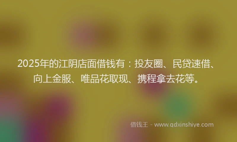 2025年的江阴店面借钱有：投友圈、民贷速借、向上金服、唯品花取现、携程拿去花等。