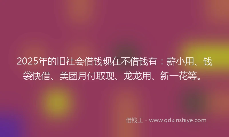 2025年的旧社会借钱现在不借钱有：薪小用、钱袋快借、美团月付取现、龙龙用、新一花等。