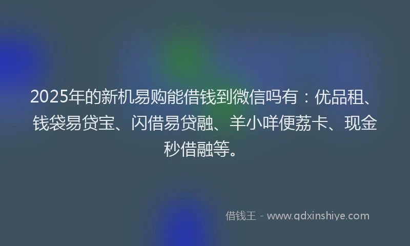 2025年的新机易购能借钱到微信吗有：优品租、钱袋易贷宝、闪借易贷融、羊小咩便荔卡、现金秒借融等。