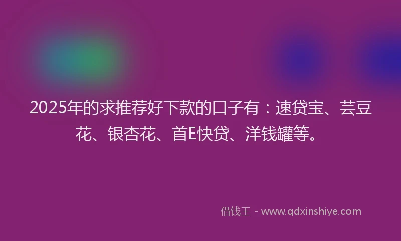2025年的求推荐好下款的口子有：速贷宝、芸豆花、银杏花、首E快贷、洋钱罐等。