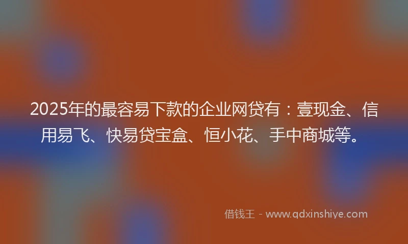 2025年的最容易下款的企业网贷有：壹现金、信用易飞、快易贷宝盒、恒小花、手中商城等。