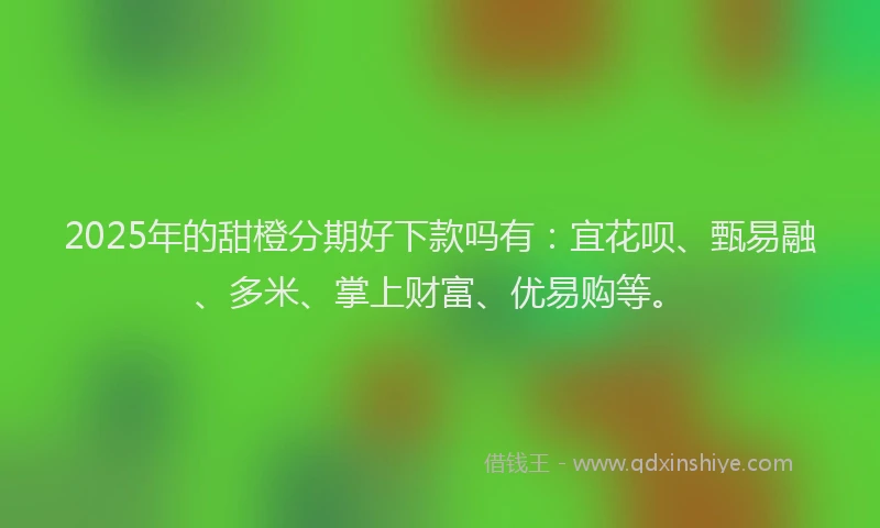 2025年的甜橙分期好下款吗有：宜花呗、甄易融、多米、掌上财富、优易购等。