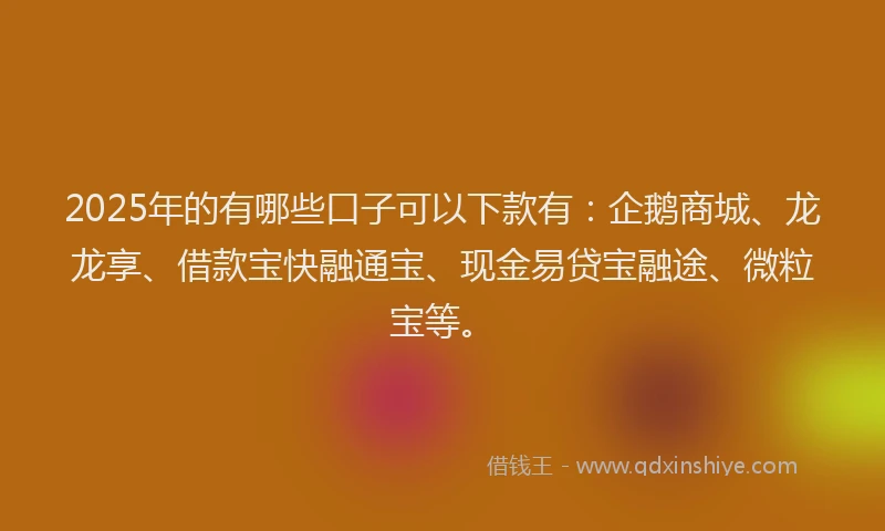 2025年的有哪些口子可以下款有：企鹅商城、龙龙享、借款宝快融通宝、现金易贷宝融途、微粒宝等。